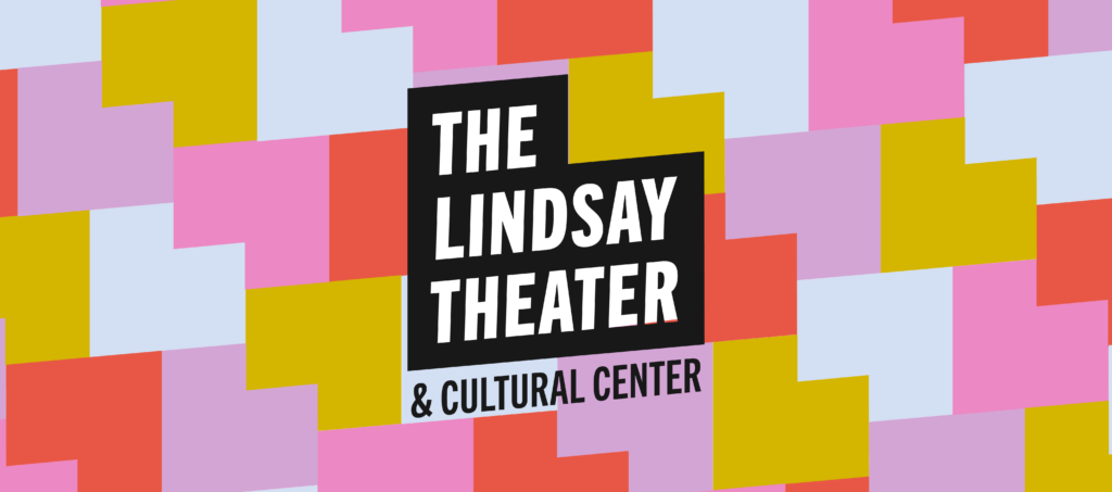 Lindsay theater logo with multi-colored logos as background