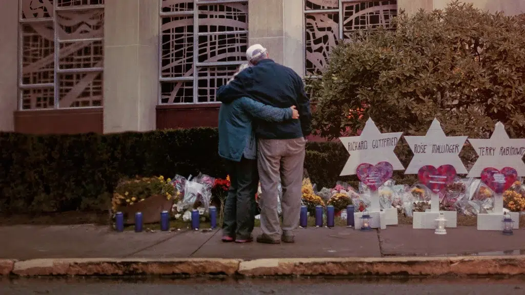 image of couple outside tree of life synagogue